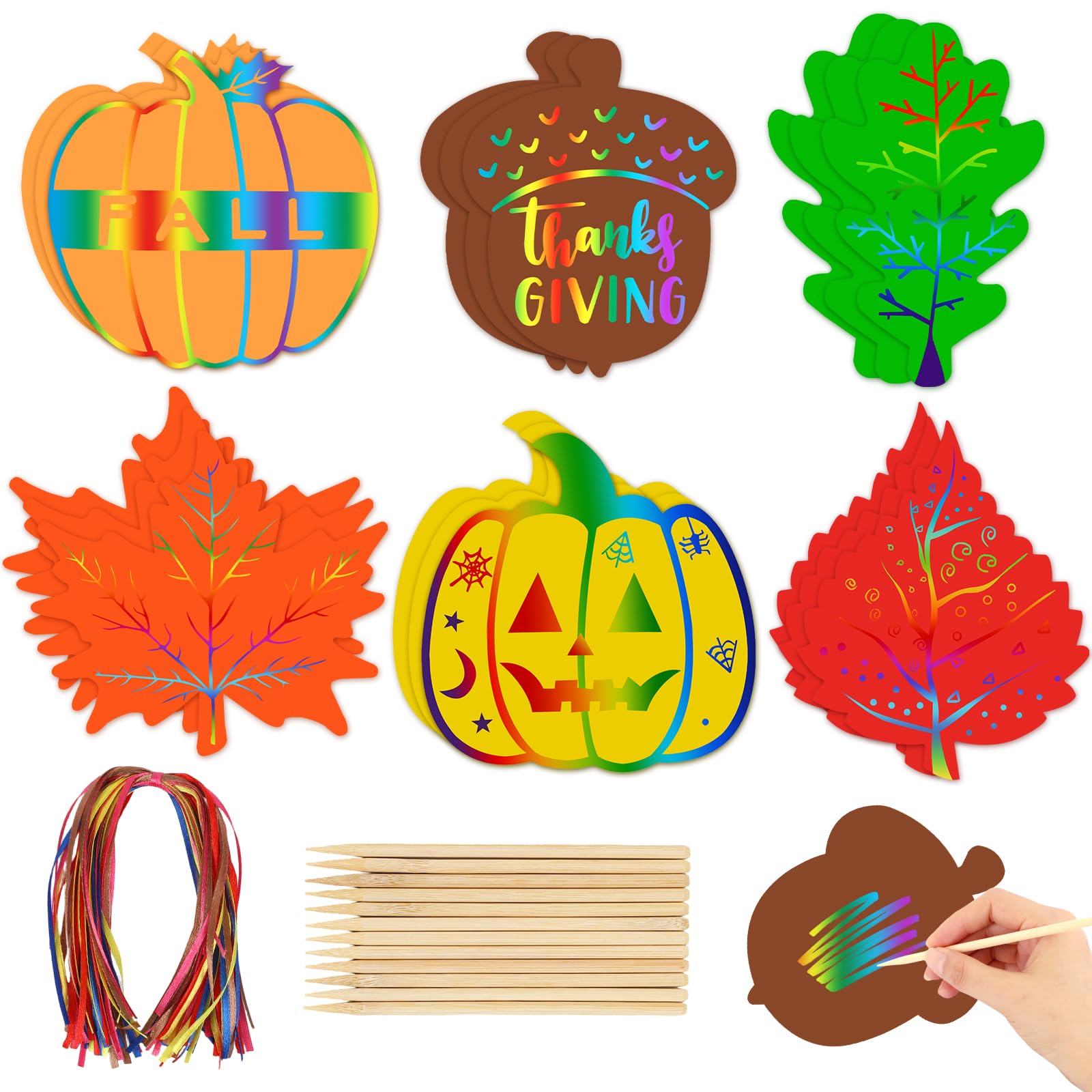 JULMELON 36 Pcs Fall Thanksgiving Scratch Art Crafts for Kids Party Favors