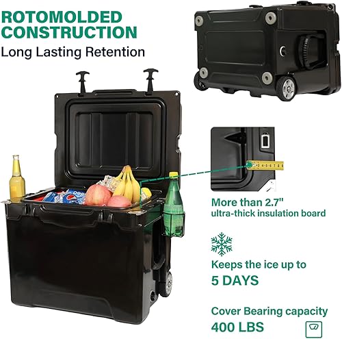 Miniatura 6 de Enfriador duro con ruedas y asa, baúl de hielo de 42 cuartos de galón con ruedas que mantienen el hielo frío durante días, ideal para la playa,