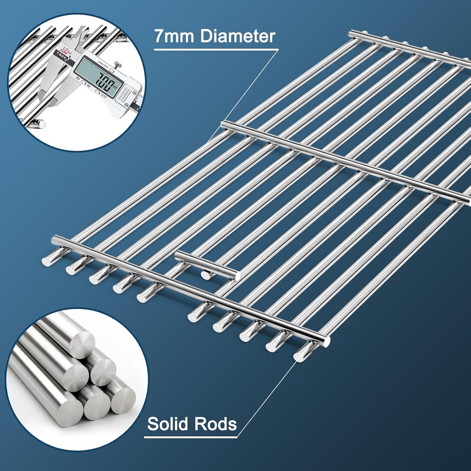 Adviace Grill Replacement Parts for Kitchenaid 740-0781 720-0856V 720-0856, 4 Pieces Solid Stainless Steel Grill Grates for Kitchenaid 740-0781 4-Burner Grill