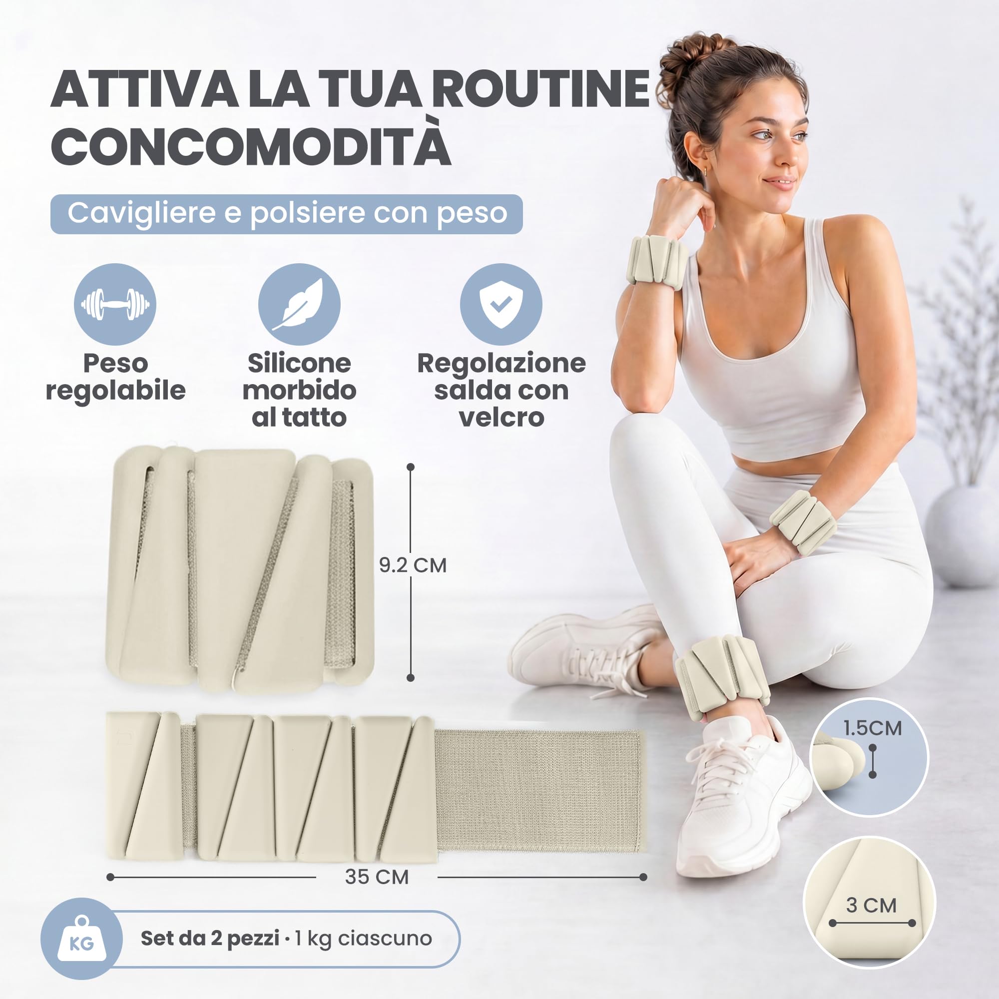 unycos - Coppia di Pesi Regolabili per Polsi e Caviglie, Cavigliere e Polsiere con Peso in Silicone, Acciaio e Velcro, per Yoga, Fitness, Pilates, Esercizi e Palestra Domestica