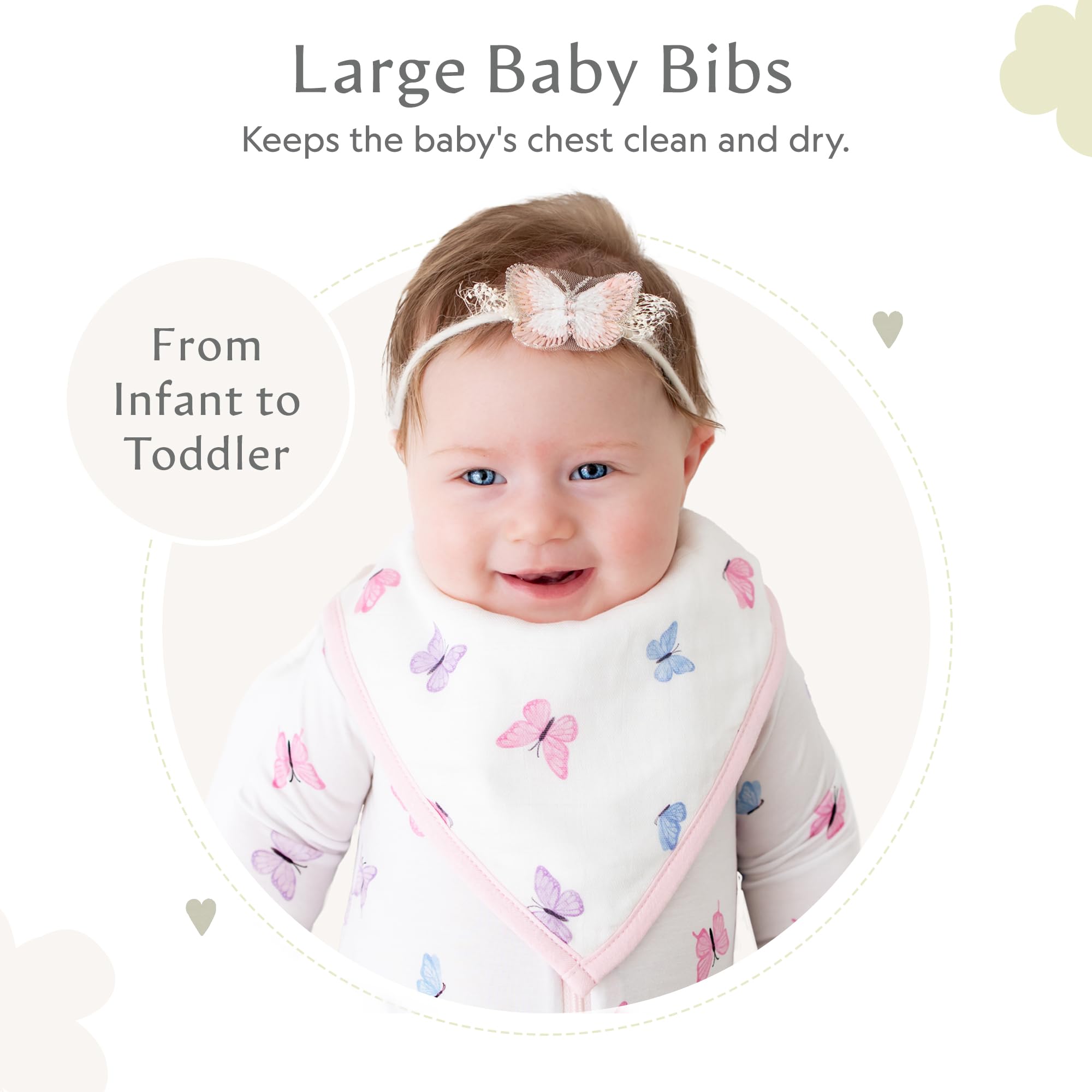 Bamboo Little Baby Bibs (Pack of 2) - Adjustable Snap Bibs with Terry Backing - Absorbent, Soft, & Durable - Perfect for Drooling, Teething, & Mealtimes - Baby Feeding Essentials (9' x 13.25')