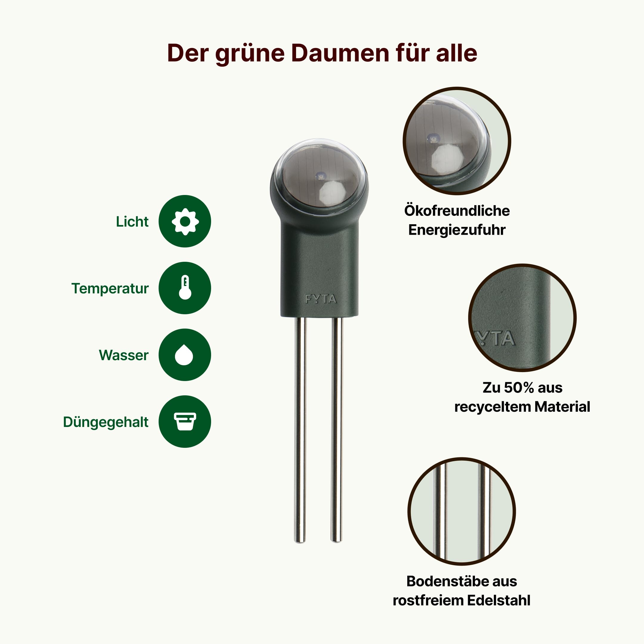 FYTA Beam G1 Smarter Pflanzensensor - Misst Wasser, Temperatur, Licht, Düngebedarf - Pflanzen Feuchtigkeitsmessgerät, Bodenfeuchtesensor, Temperatursensor, Gießanzeiger Zimmerpflanzen - iOS Android