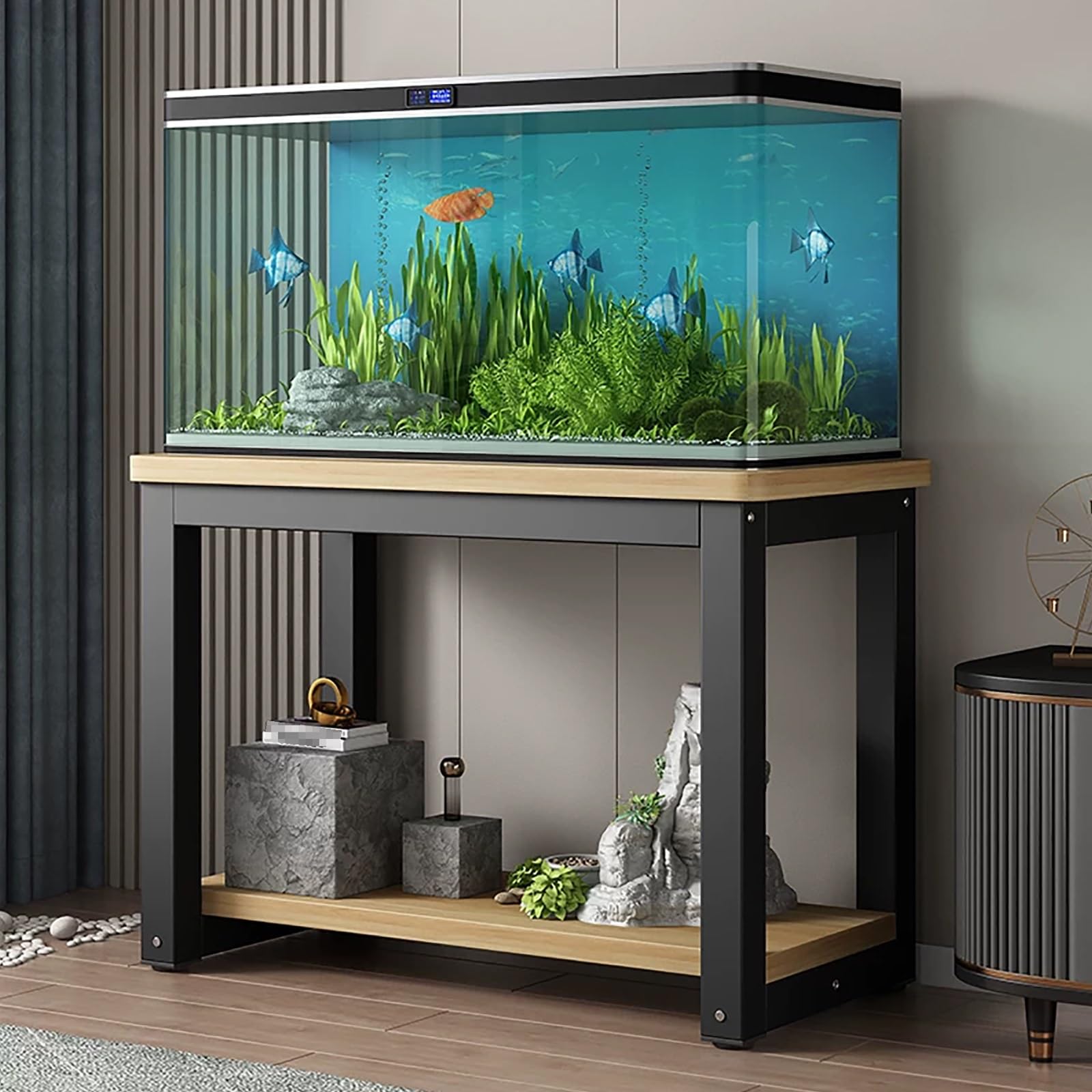 2-poziomowy stojak do akwarium, wielofunkcyjny stojak terrarium ze stalową ramą, łatwy montaż do salonu lub biura