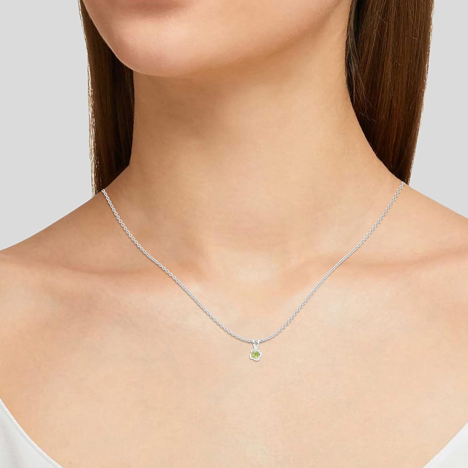 .925 Sterling Silver & Gemstone Petite Swirl-Set Pendant on 18" Chain Necklace - Peridot/August Birthstone