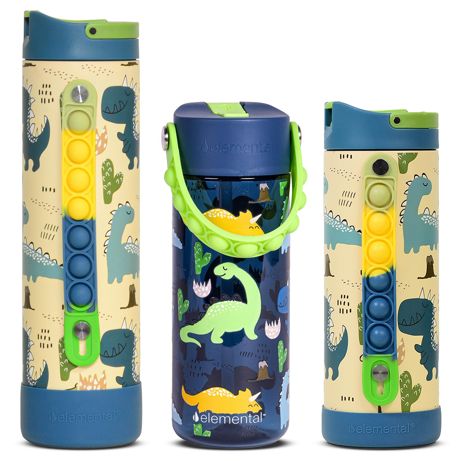 Elemental 14oz 20oz Iconic Kids Water Bottle with Pop It Handle 18oz Splash Kid Water Bottle - Dinosaur