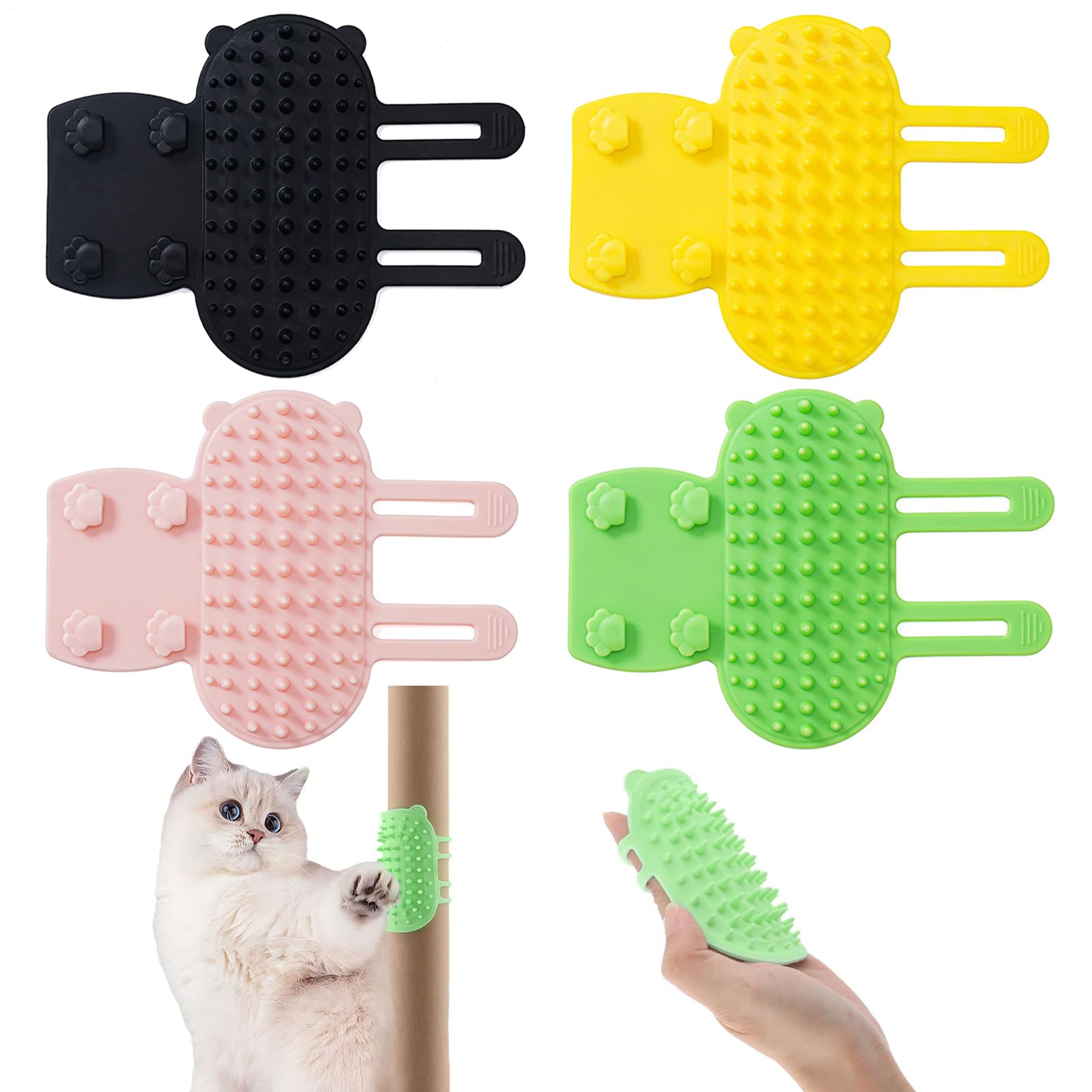 4 Pieces Silicone Cat Massage Nook, Pet Cat Self Hair Remover, Massager Brush for Cats, Grooming Brush, Corner Brush for Cats with Long and Short Skin