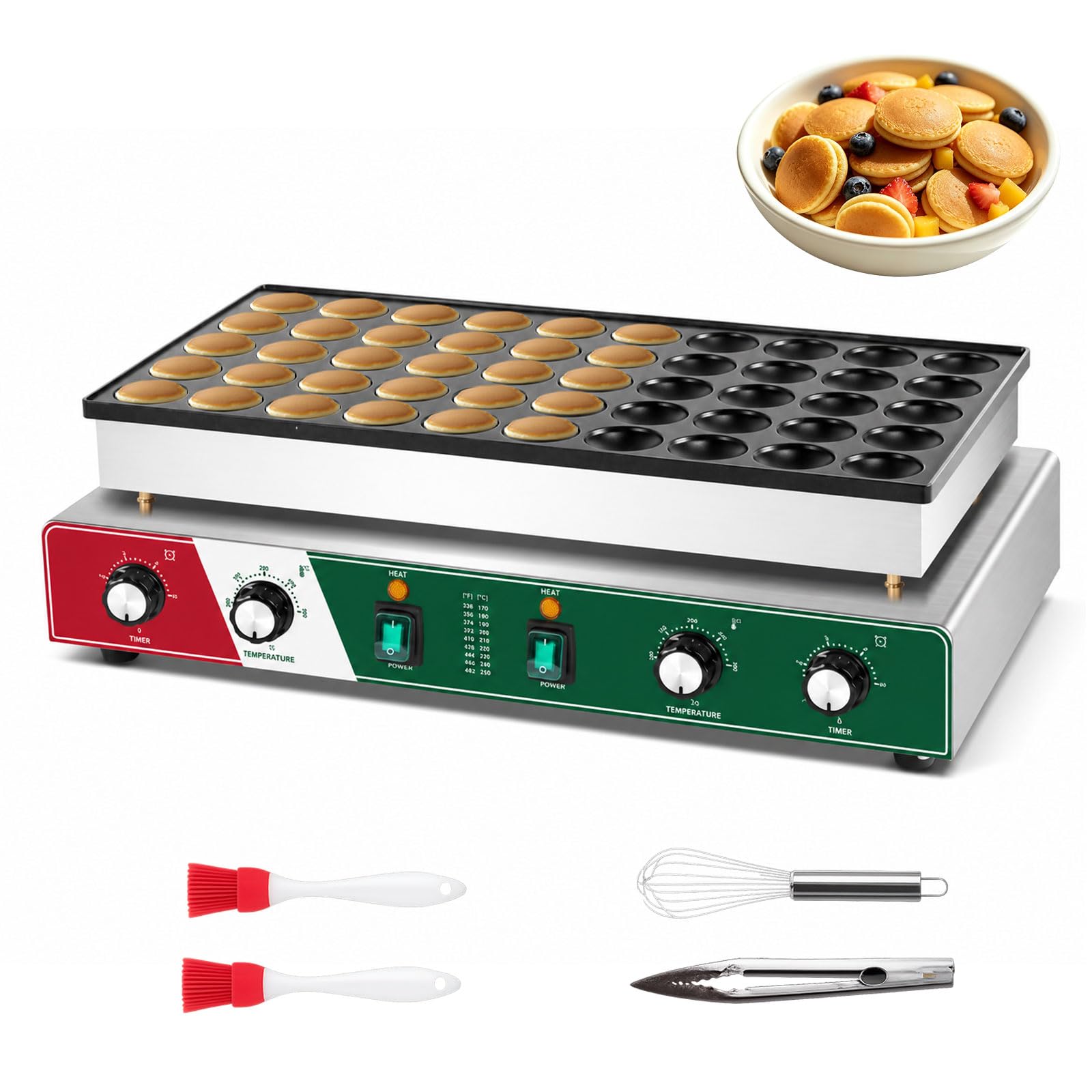 50 Hole Pancake Maker with Timer, 1800W For Commercial & Home Use
