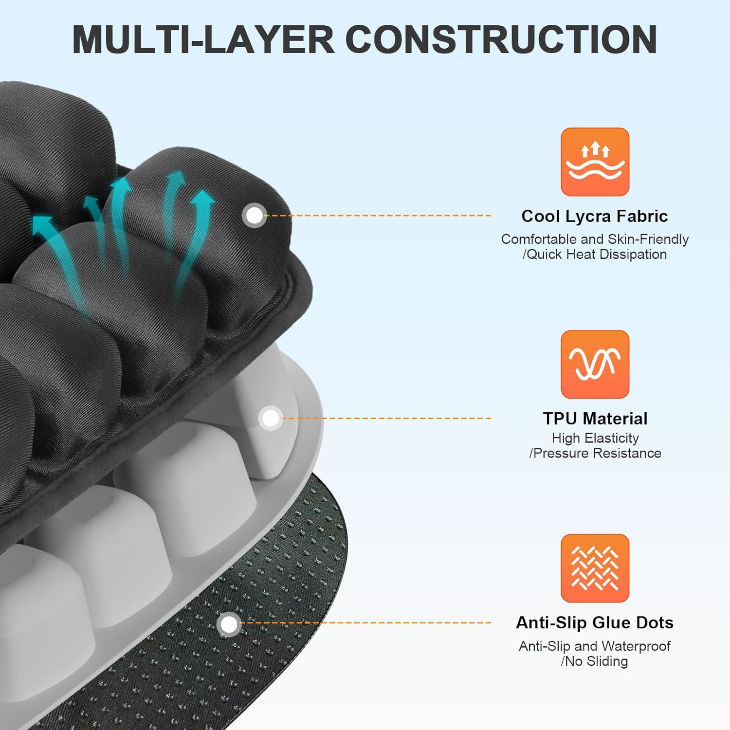 Travel Seat Cushion, Comfortable 3D Inflatable Seat Cushion for Hemorrhoid and Tailbone Pain Relief, Optimal Support for Long Sitting in Car, Air Travel, Office Chairs Etc (Black, 16" x18") - Image 6