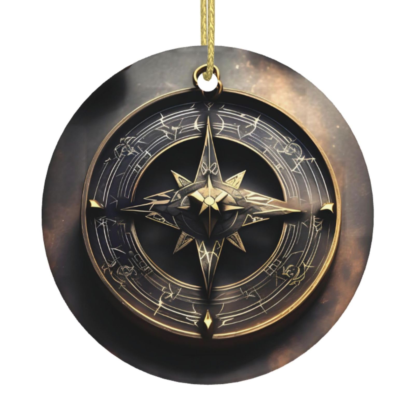 Magical Design Norse Runes Compass Printed Christmas Tree Ceramic Ornaments Holiday Decoration Christmas Unique Pendant for Christmas Party