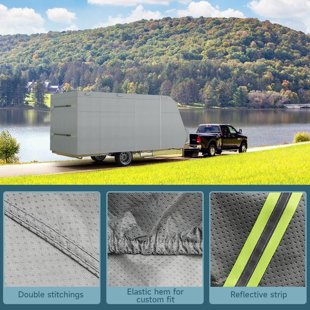 27'-30' Travel Trailer Cover,Windproof and UV Resistant Camper Cover,Extra Thick RV Cover with Adhesive Repair Patches