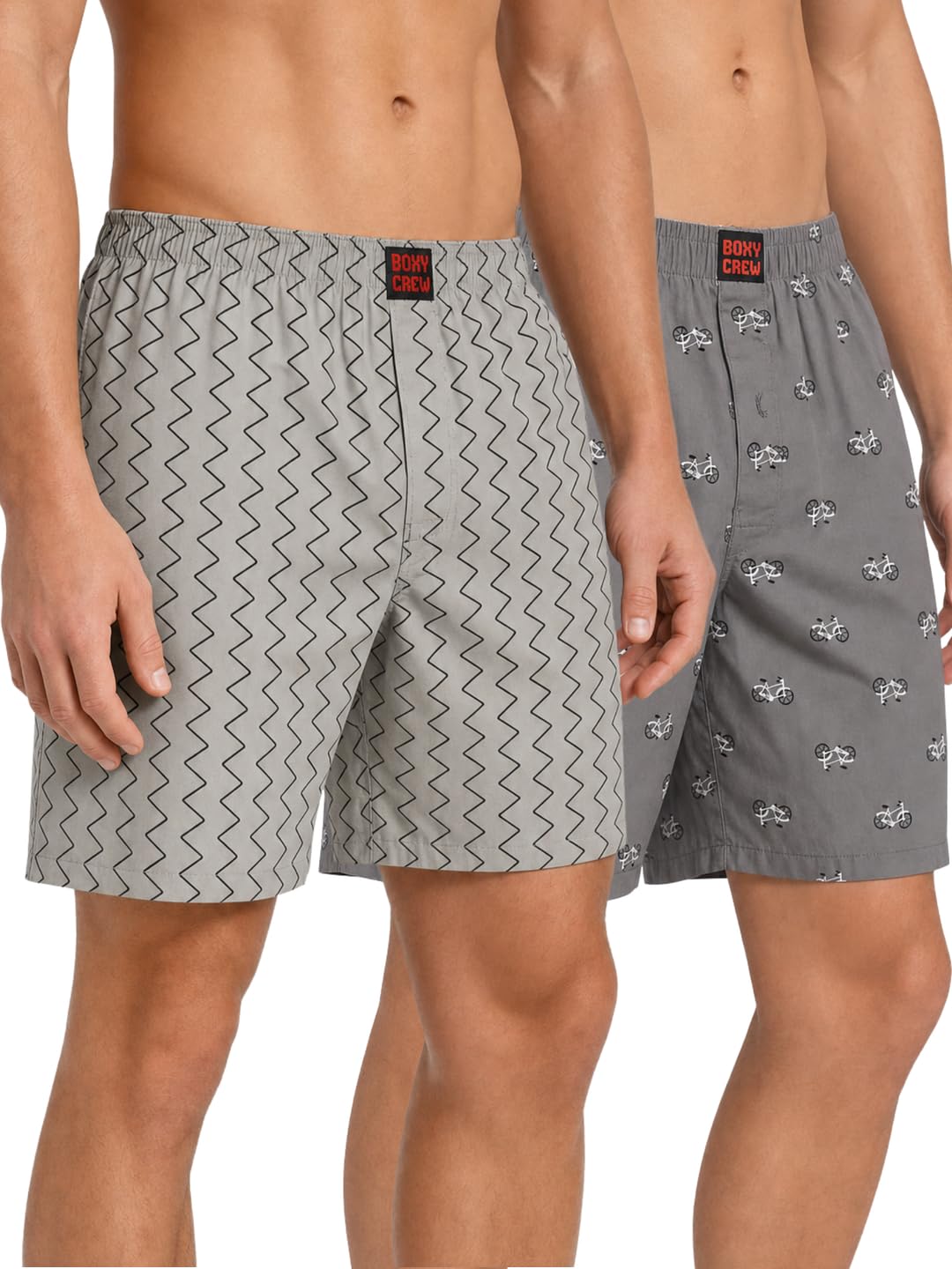 Men's 100% Cotton Printed Boxer Shorts Pack of 2 with Dual Side Pockets and Fabric-Covered Waistband - Grey/Grey, Styles MBX018, MBX022-picture-53