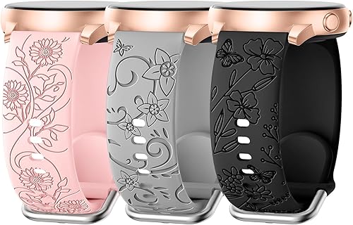 Paquete de 3 correas grabadas con flores compatibles con Samsung Galaxy Watch 654 de 1.575 pulgadas, 1.732 pulgadas, Galaxy Watch 5 Pro de 1.772