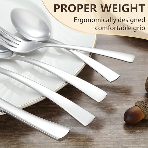 Miniatura 4 de BEWOS Juego de cubiertos de 40 piezas de acero inoxidable para 8, tenedores, cucharas y cuchillos, juego de cubiertos pulidos con espejo, juego de