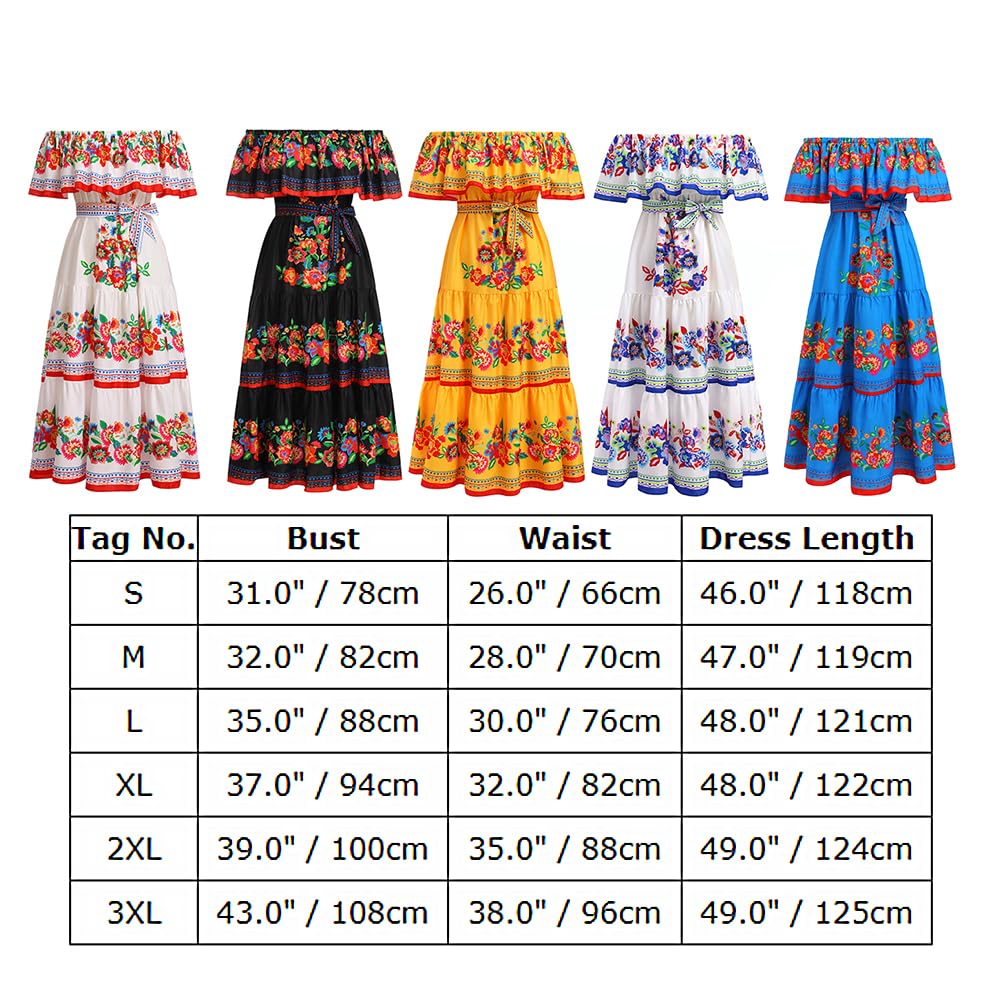 Abito messicano da donna estivo boho floreale drappeggiato abito senza spalle scoperte tradizionali abiti da fiesta bohemian lunghi maxi abito casual matrimonio spiaggia abito da festa con