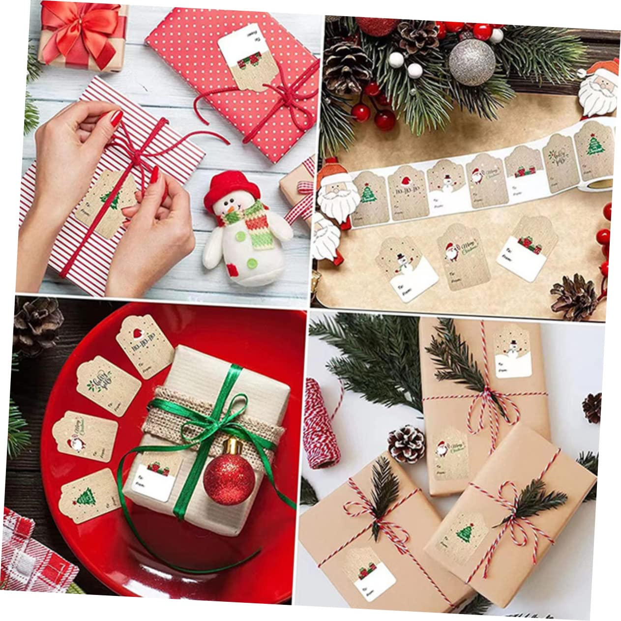 Housoutil 3 Adesivi Natale Carta Kraft Autoadesivi Rettangolari per Regali e Decorazioni Festive Etichette Natalizie Self Adhesive per Biglietti e Confezioni