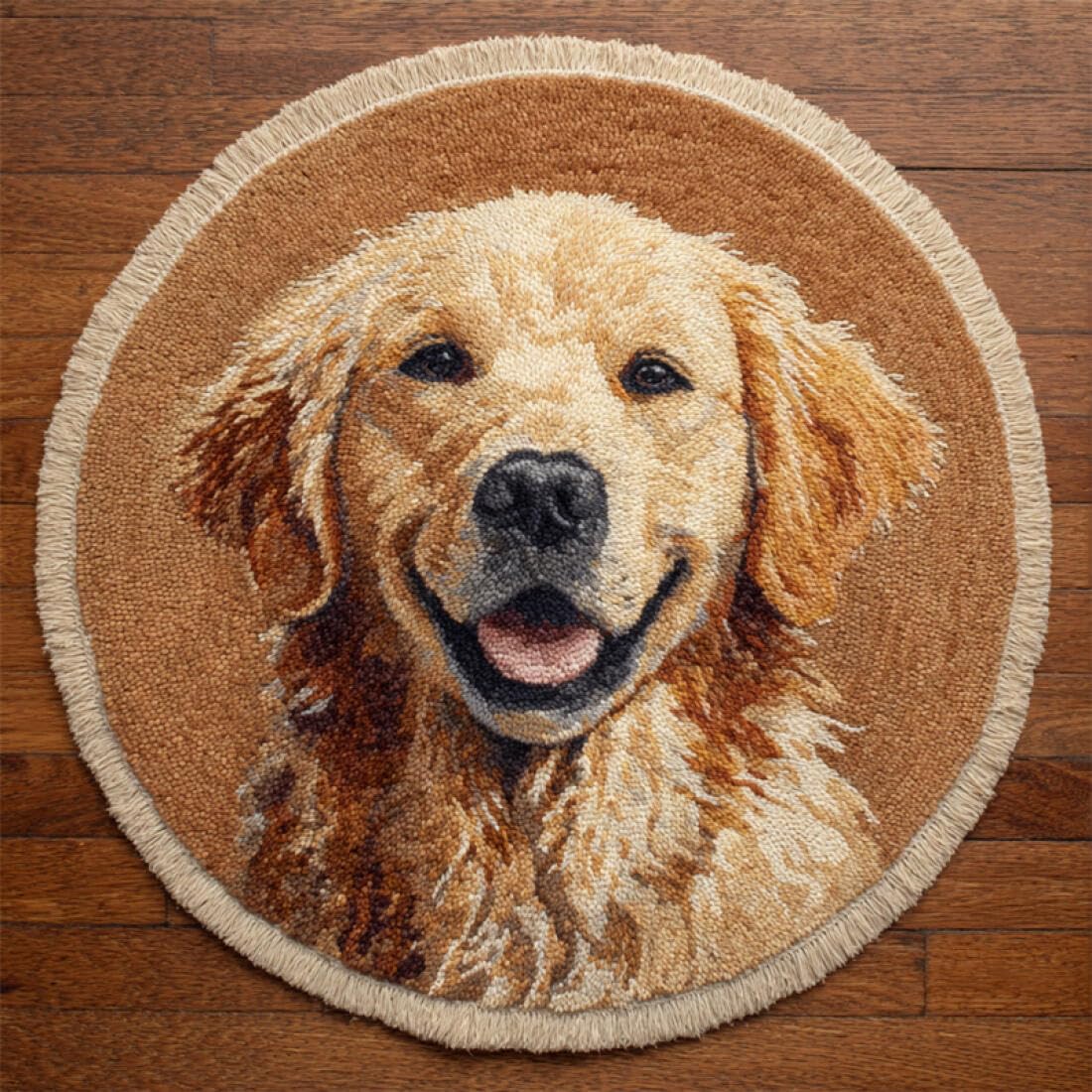 Rqwybcaxn DIY Latch Hook Rug Kit for Beginners Animal Crochet Starter Kit Golden Retriever Portrait 60x60cm Round Tapestry with Crochet Hook Bedroom Craft Gift