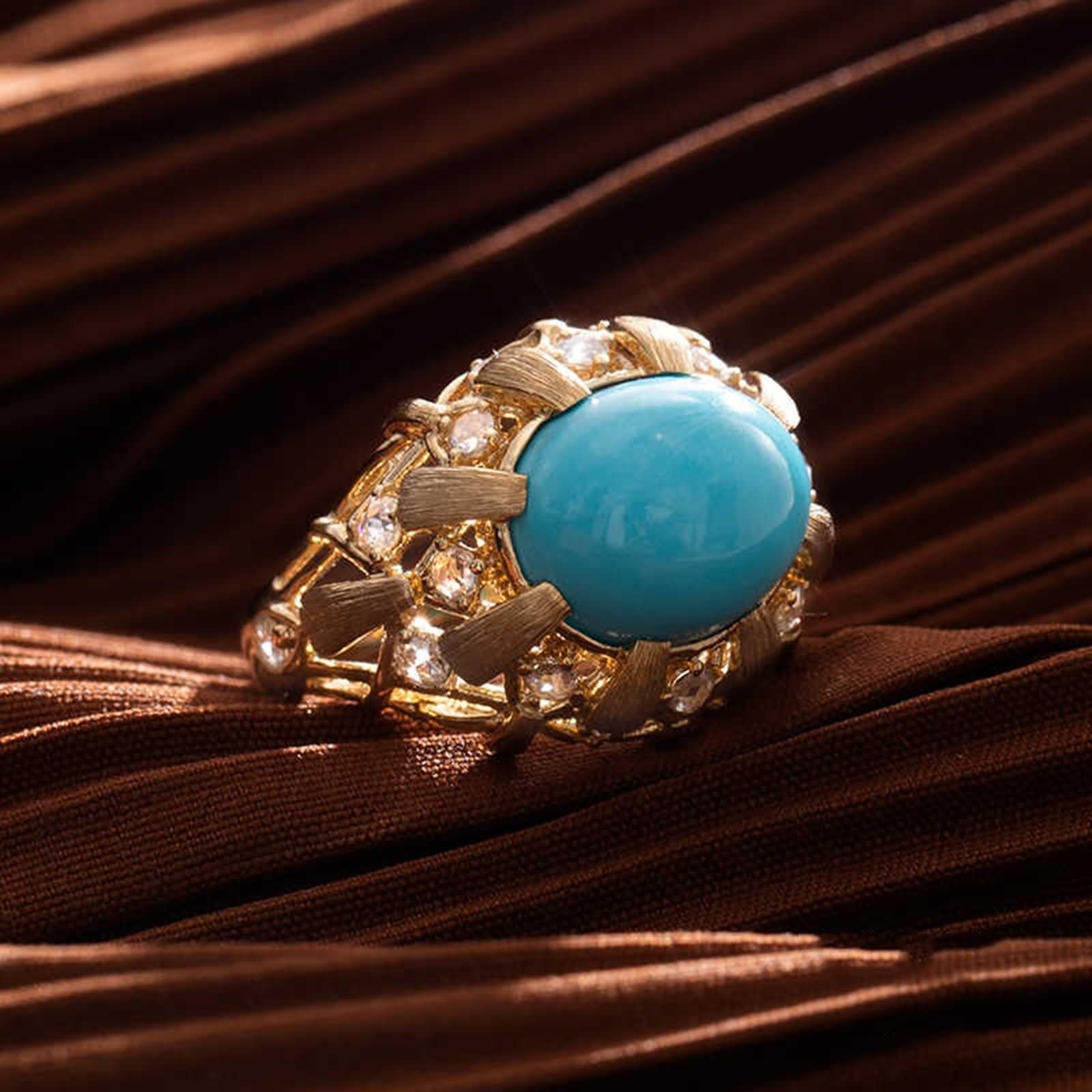Statement Pavé pierścionek ślubny z żółtego złota 9K/14K/18K, z prawdziwego złota, w stylu vintage, pleciony pierścionek koktajlowy, damski z laboratorium, turkusowy i moissanite, rozm. 47-65