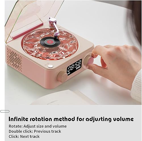 Miniatura 4 de The Waves - Reproductor de vinilo con Bluetooth con 3 luces ambientales ajustables, reproductor de discos portátil altavoz de vinilo rosa con ruido