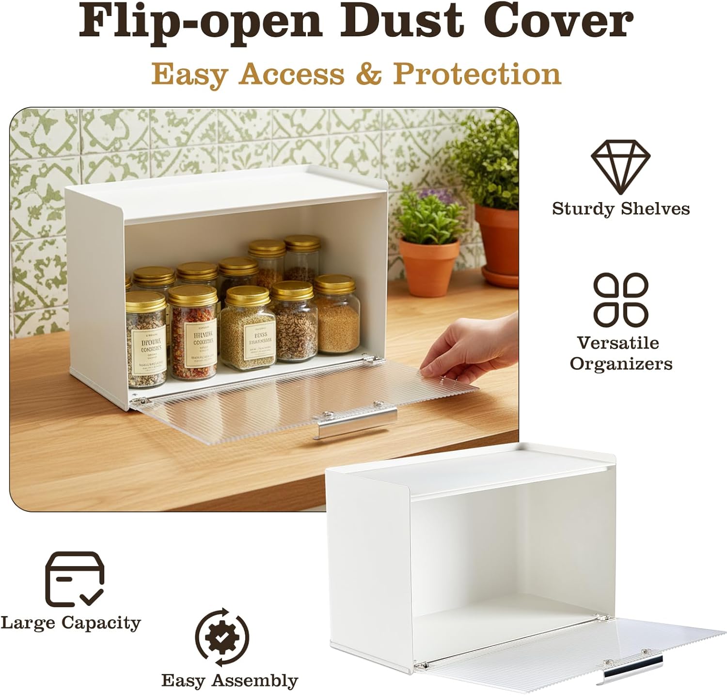 MOZIMABOX Cup Storage Cabinet, 2 Tier Coffee Station Organizer Countertop Organizer with Metal Frame and Acrylic Flip-Up Door, Mug Holder Countertop for Kitchen Countertops, Coffee Bars Storage