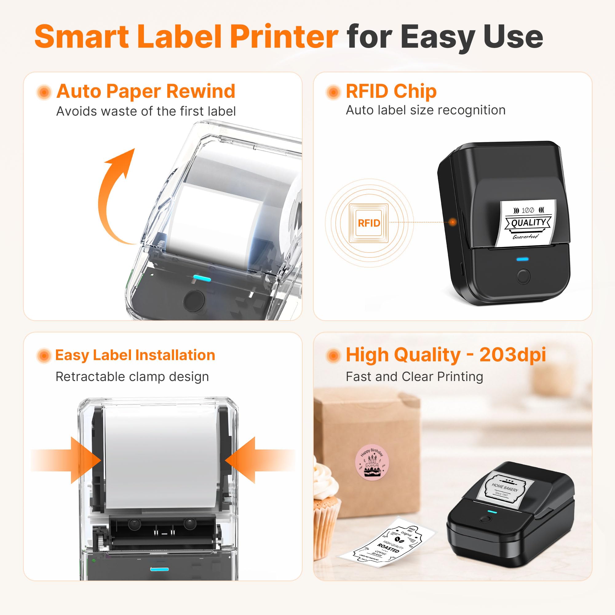 PM240 Etikettendrucker Bluetooth,2 Zoll Aufkleber Drucker,Wiederaufladbar Label Printer,Labeldrucker,Sticker Drucker,Etikettiergerät mit Mehreren Vorlagen für Geschäft Büro Schule Heim DIY