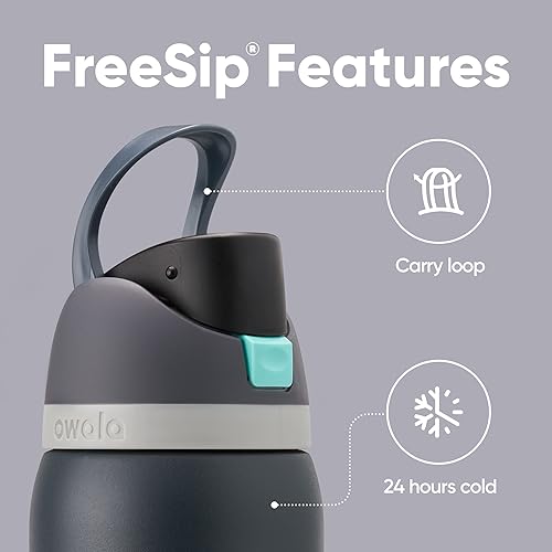 Miniatura 149 de Owala - Botella de agua FreeSip de acero inoxidable con aislamiento, sin bisfenol A, incluye sorbete, para deportes y viajes, 24 oz, Denim B0BZYCJK89