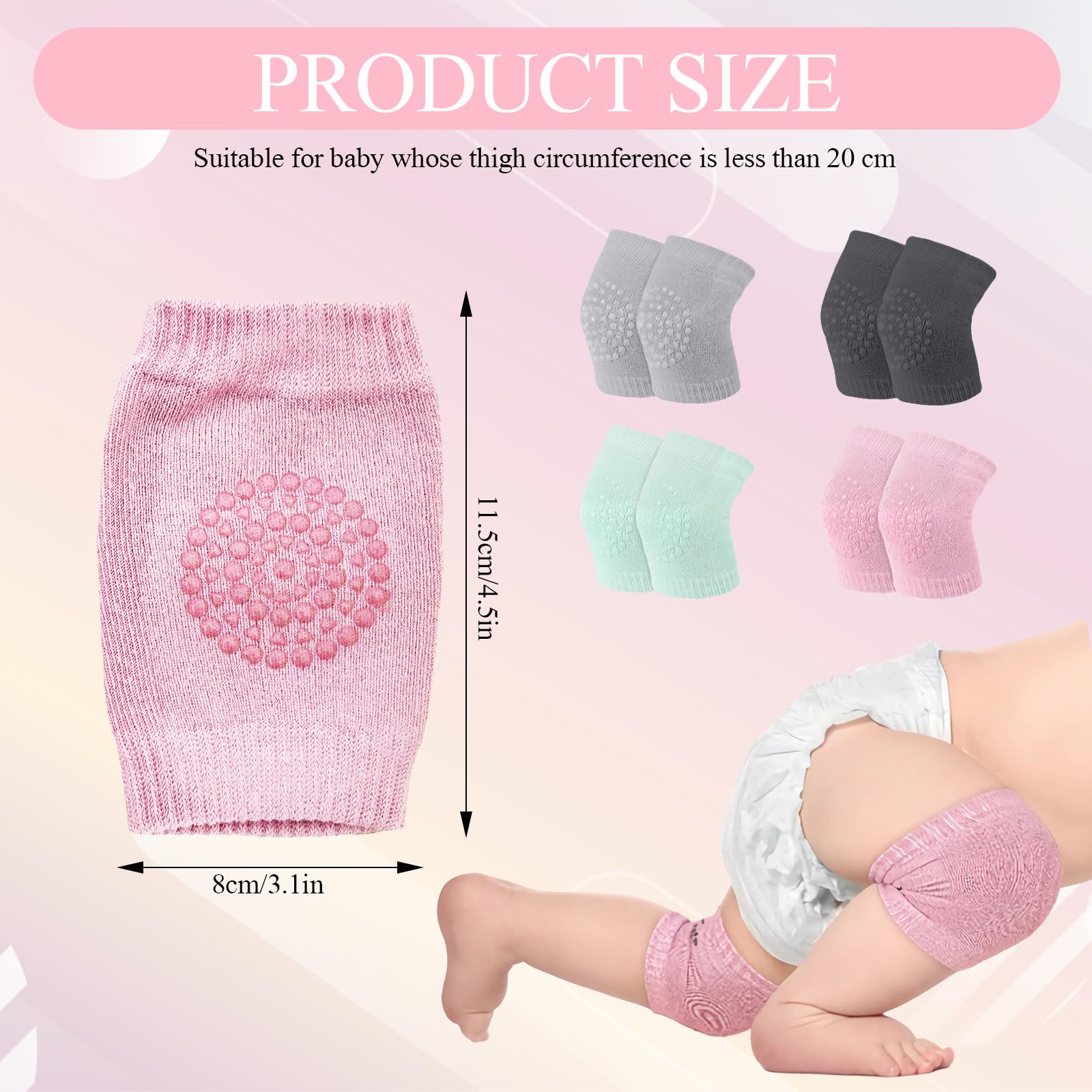 Knieschoner Baby Krabbeln 4 Paare Baby Knieschoner Zum Krabbeln 22g Krabbelhilfe Für Babys Anti-Fall und Anti-Rutsch, geeignet für Krabbeljungen und Mädchen Im Alter von 0–24 Monaten.