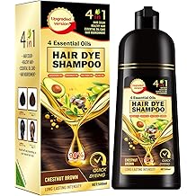 Champ&uacute; de burbujas instant&aacute;neo para hombres y mujeres: color de cabello marr&oacute;n casta&ntilde;o a base de hierbas 3 en 1 con cobertura 100% gris, sin amon&iacute;aco, cuatro aceites esenciales