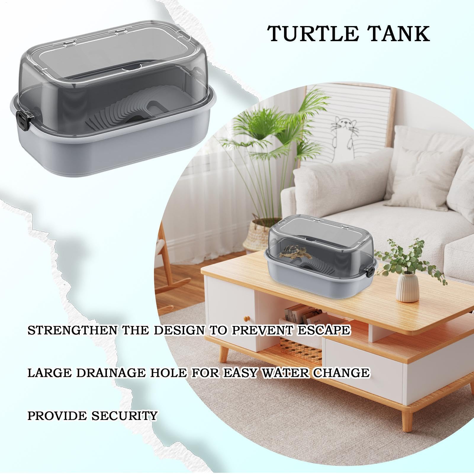 Schildkröten-Lebensraum-Set | Vollsicht-Aquarium-Starter-Set, Bodenablauf, Bask Stage, Multifunktionsbereich für Krabben, Krebse