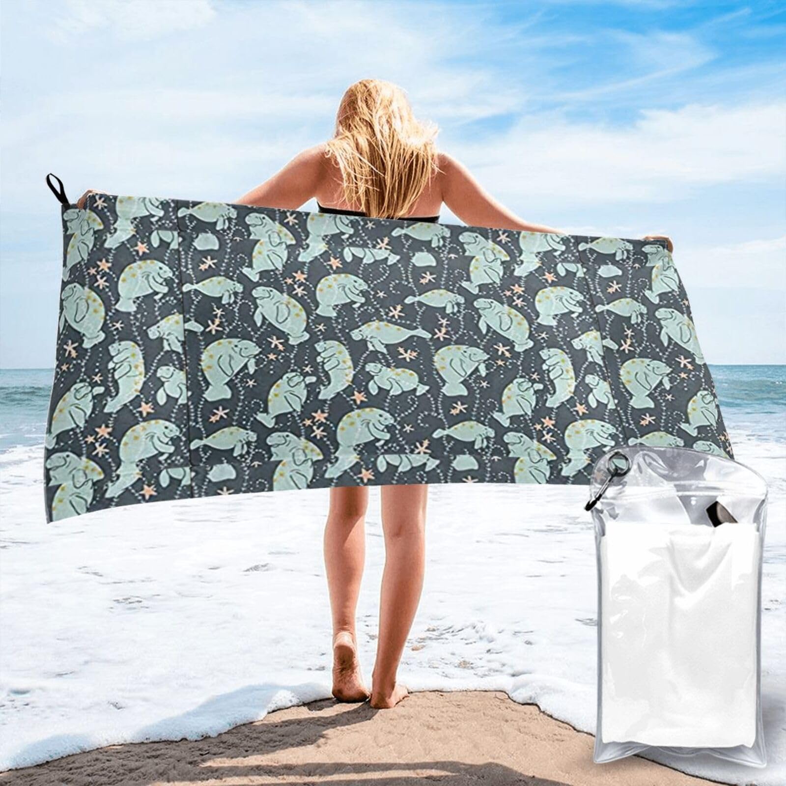 WYCZHY Manatee Animals Print Beach Towel Soft Quick Dry For Spa Pool Gym Vacation Travelers Women Men Adults Sauna Gift