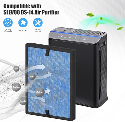 Miniatura 3 de Paquete de 2 filtros de repuesto BS-14, compatibles con purificador HEPA Slevoo BS-14, filtración 3 en 1 con filtro HEPA verdadero H13, filtro de