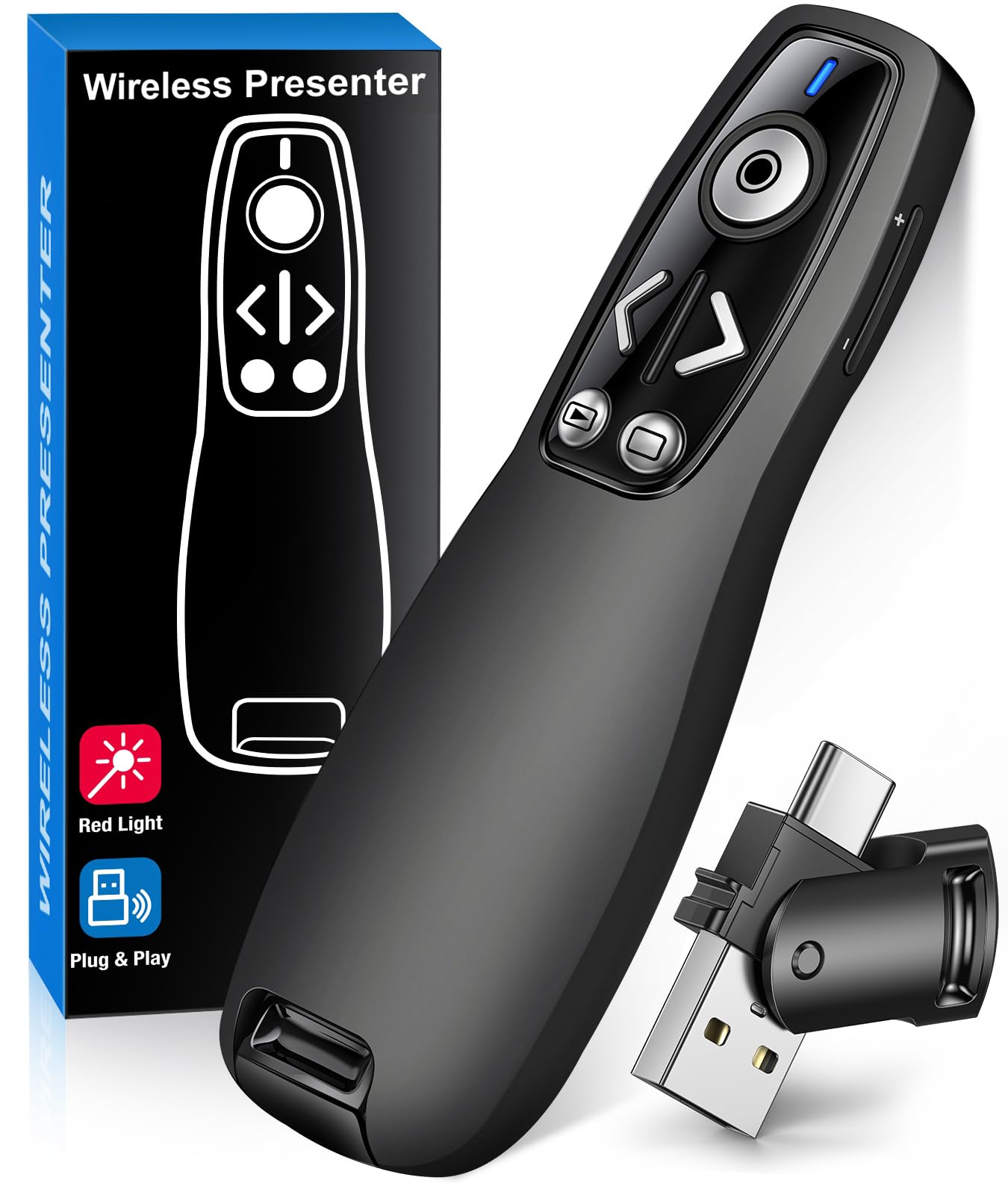 Presentation Clicker Wireless Presenter Remote for PowerPoint, Powerpoint Clicker with Volume Control PowerPoint Slide Advancer for Mac, Computer, Laptop-E600