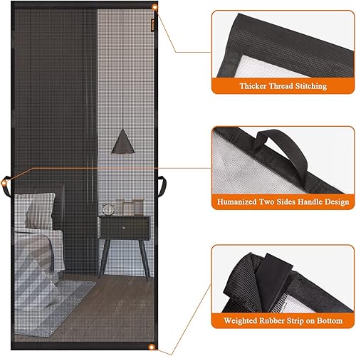 Miniatura 6 de MAGZO Puerta mosquitera para colgar, se adapta a puertas de 32 x 80 pulgadas (tamaño de cortina de 34 x 81 pulgadas), malla de fibra de vidrio