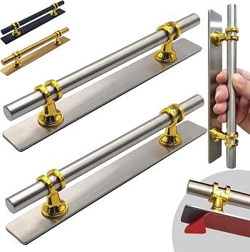 Stick on Door Handles 7.8 Inch, 2 Pack, Large Size Adhesive Handles for Cabinets, Sliding Glass Door, Drawer, Wardrobe, Rero, Renter Friendly, Stainless Steel, Silver