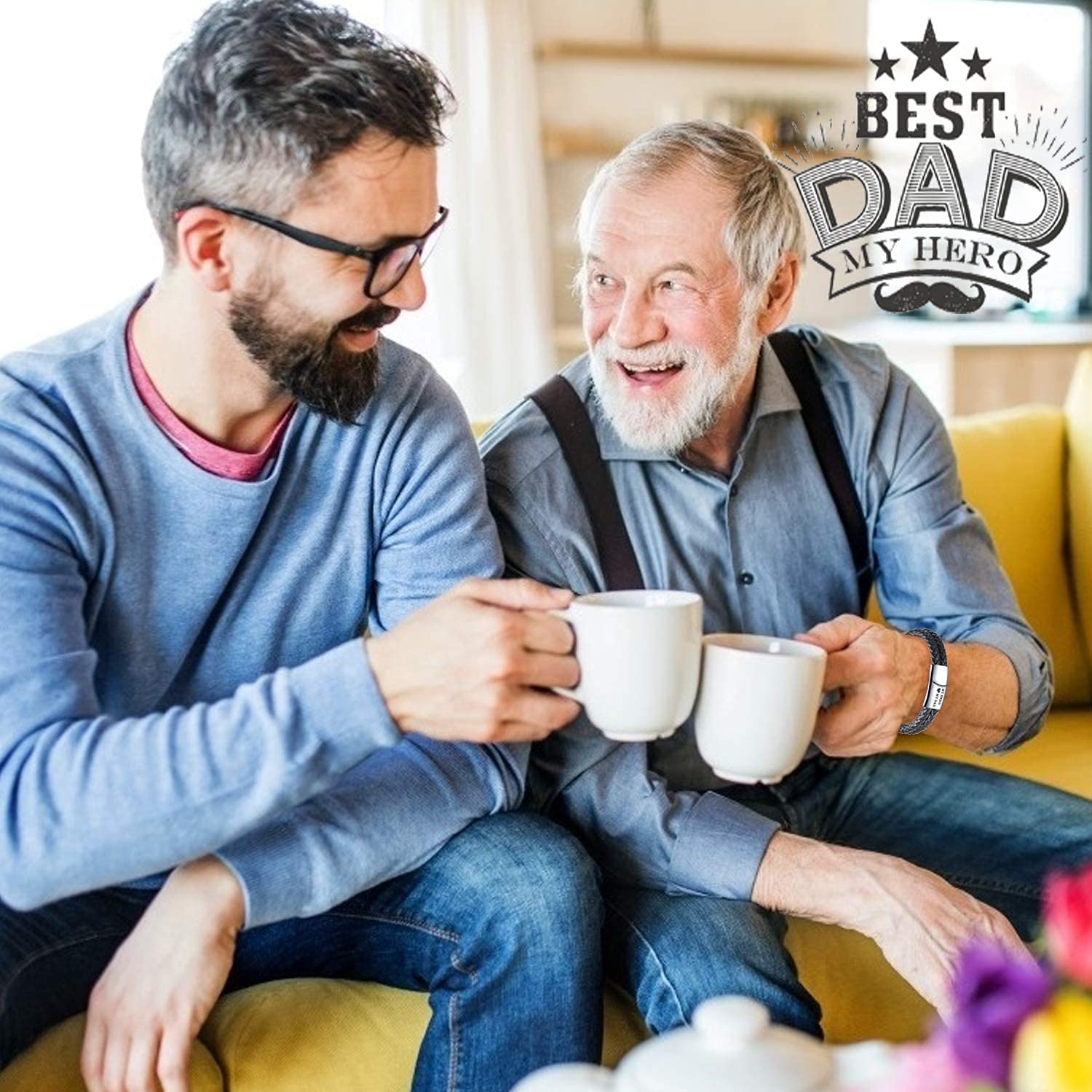 Jbniuay Regalo festa del papà Regalo Papà Bracciale Uomo DAD - Braccialetto uomo in Pelle con incisione “Il Miglior Papà” - Idee Regalo Papà Festa del Papà