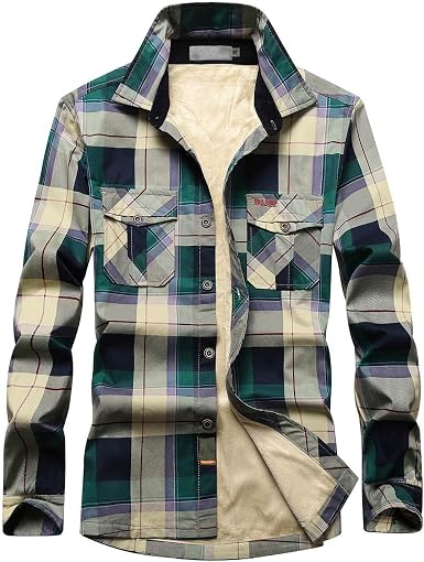 Amazon.com: Sudadera a cuadros para hombre, casual, ajuste regular, manga  larga, forro bereber de franela con botones, camisa de trabajo grande y  alta : Deportes y Actividades al Aire Libre