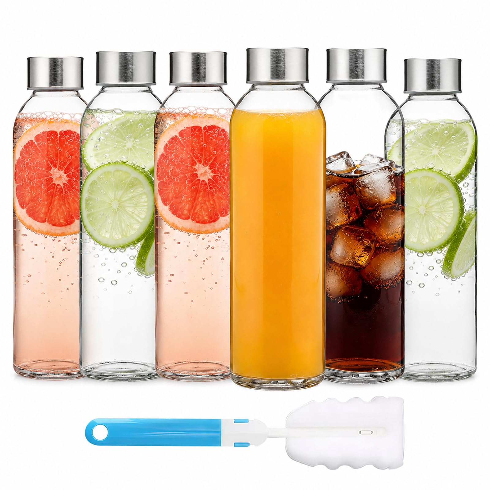 Llhong Transparent Glass Water Bottles With Lids, Glass Juice Bottles 500Ml, Leakproof