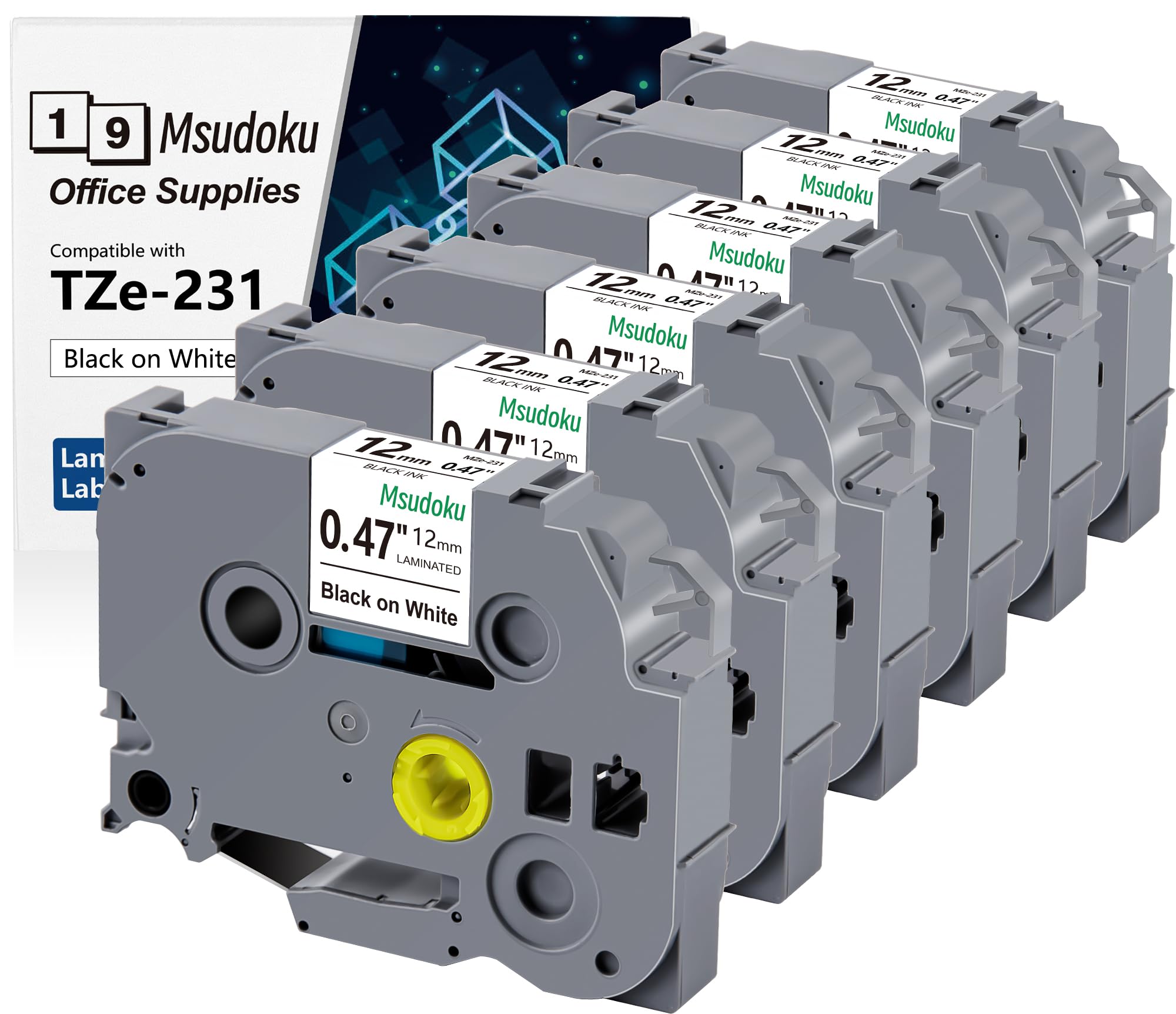 Genuine Brother Tze-2312pk 1/2 In. Black On White P-Touch Label Tape 2/Pack - Foto 10