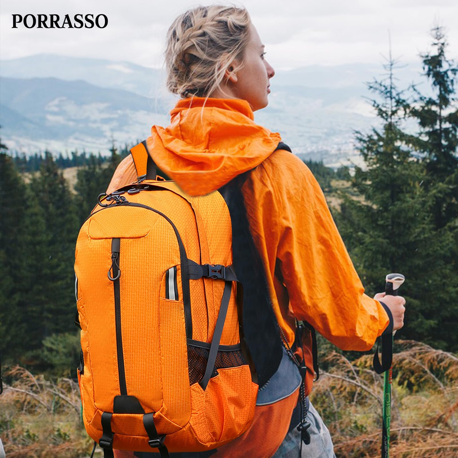40L Zaino da Trekking Zaino Impermeabile Daypack Hiking Backpack per Donna Uomo Viaggio Arrampicata Sport Arancione