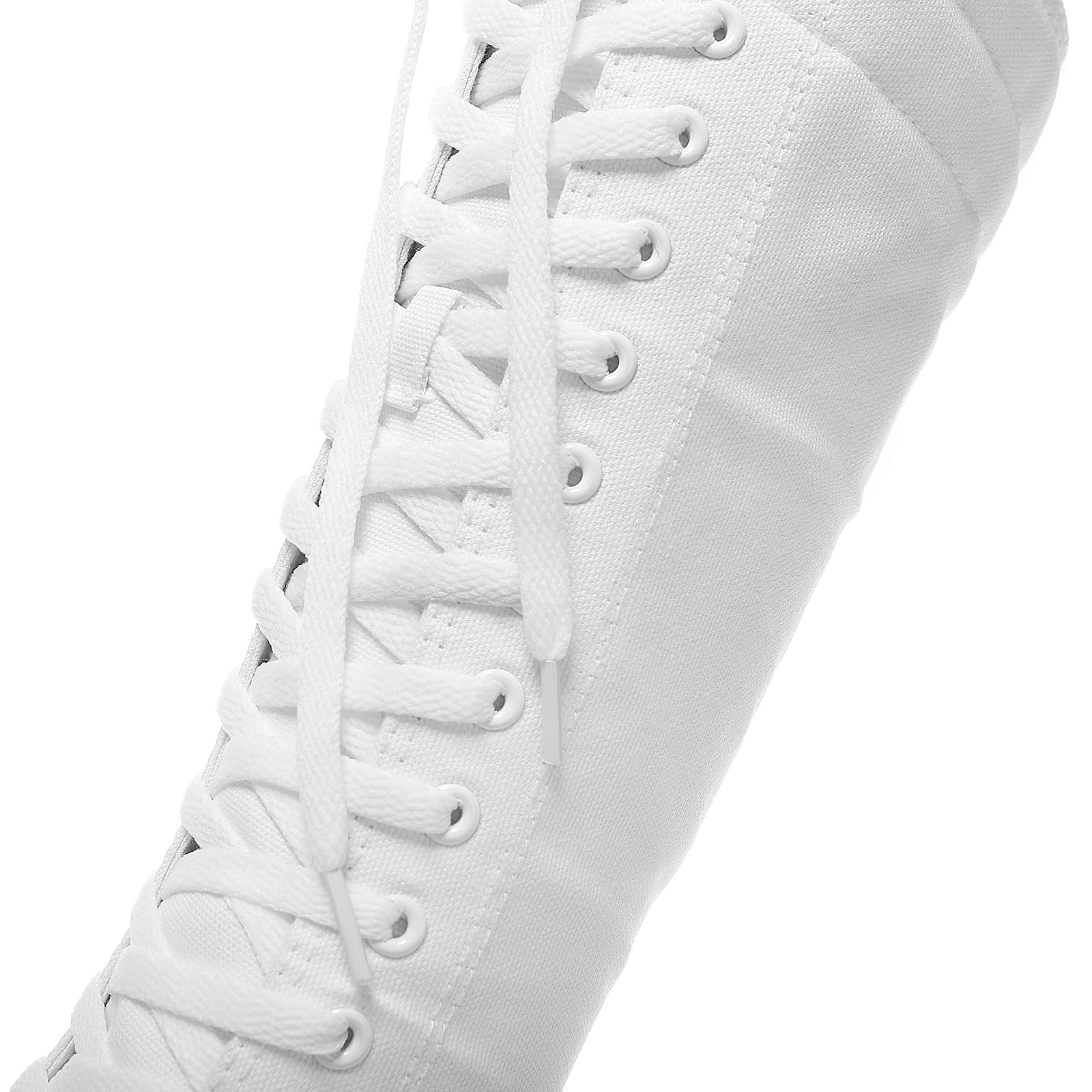 ANUFER Fille Femmes Genou Haut Bottes en Toile Lacets Zip Plat Chaussures de Sport