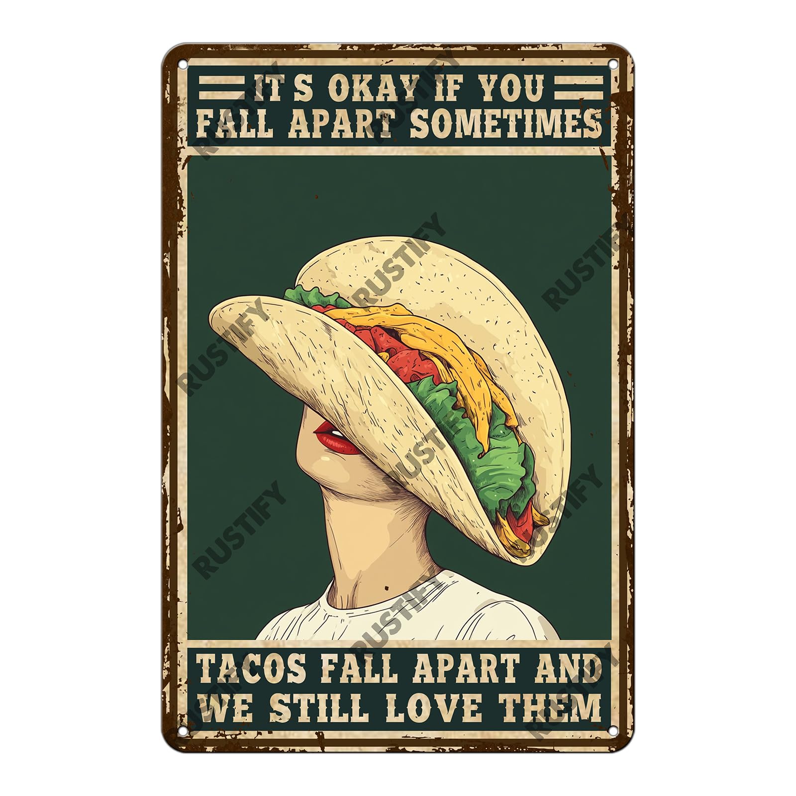 Anceky Retro Tin Sign It'S Okay If You Fall Apart Sometimes Tacos Metal Sign Wall Decor for Kitchen Home Bar Cafe Garage 12×16 Inch
