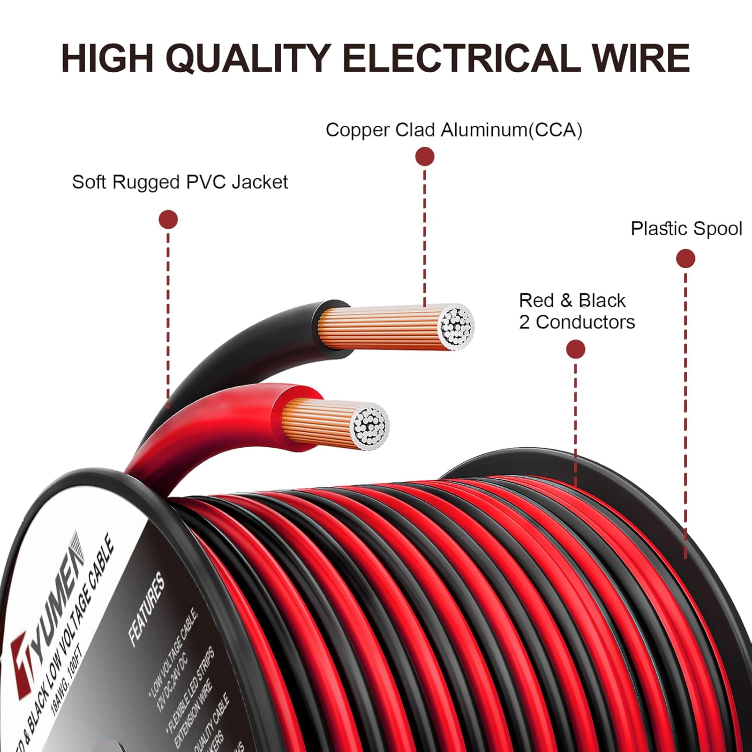 18 Gauge Wire 100FT, 18/2 AWG Red Black Hookup Electrical Wire LED Strips Extension Cord 12V/24V DC Cable, 18AWG 2 Conductors Flexible Wire for LED Ribbon Lamp Tape Lighting - Image 2