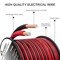 Vista 2 de Cable de calibre 8 de 25 pies, 8 AWG, cable eléctrico rojo y negro, tiras LED, cable de extensión de 12 V/24 V CC, 8 AWG, 2 conductores, cable