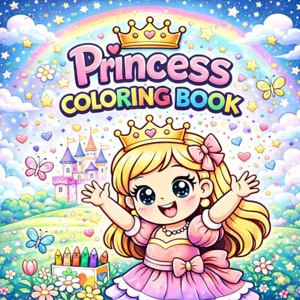 Princess Coloring Book: 40+ Cute and Fun Princess Coloring Pages with Animals, Nature, Fairy Tales & Everyday Adventures for Girls Ages 3–8