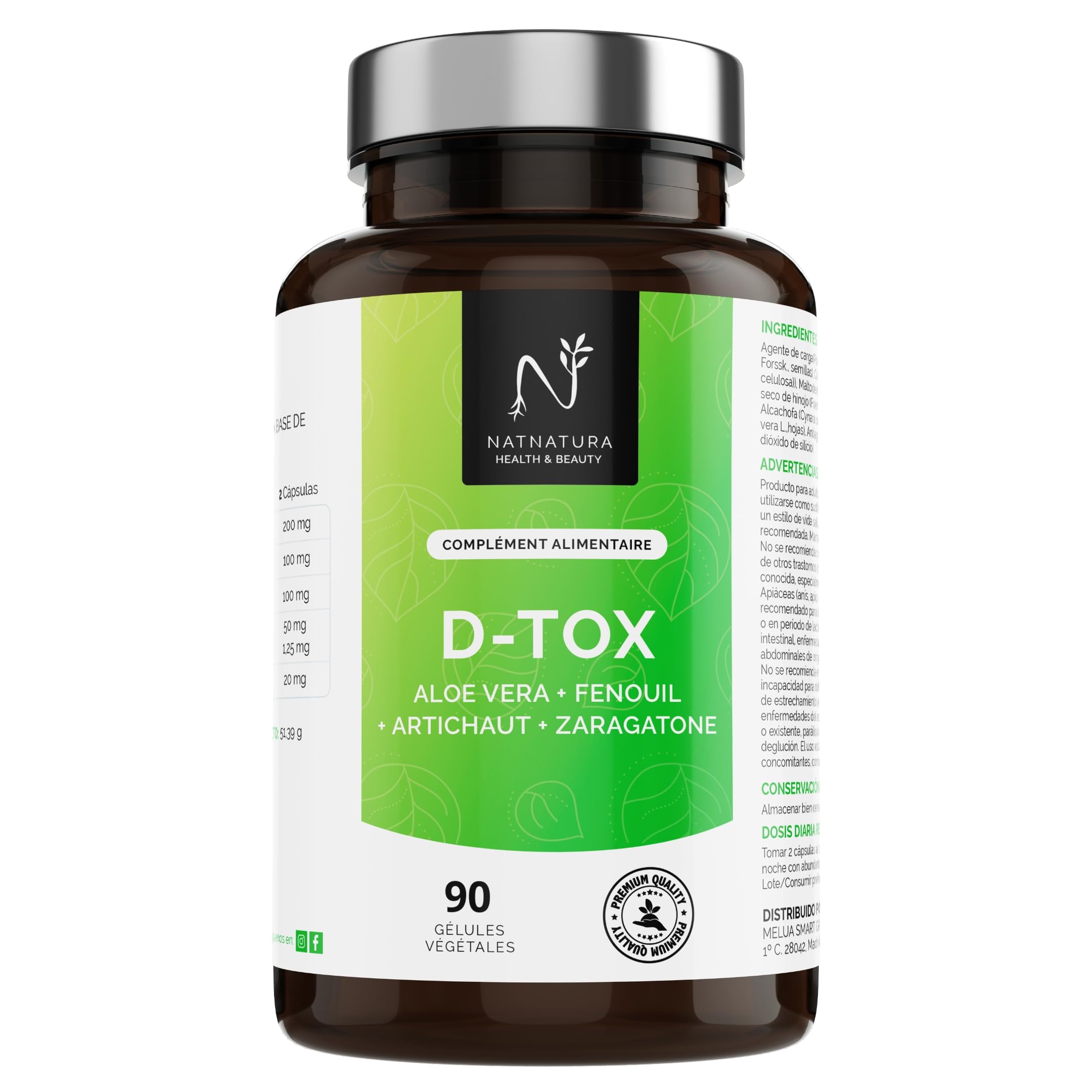 Natnatura Détox Aloe Vera & Artichaut – Fenouil, Psyllium – 90 Gélules – Pour les routines alimentaires irrégulières