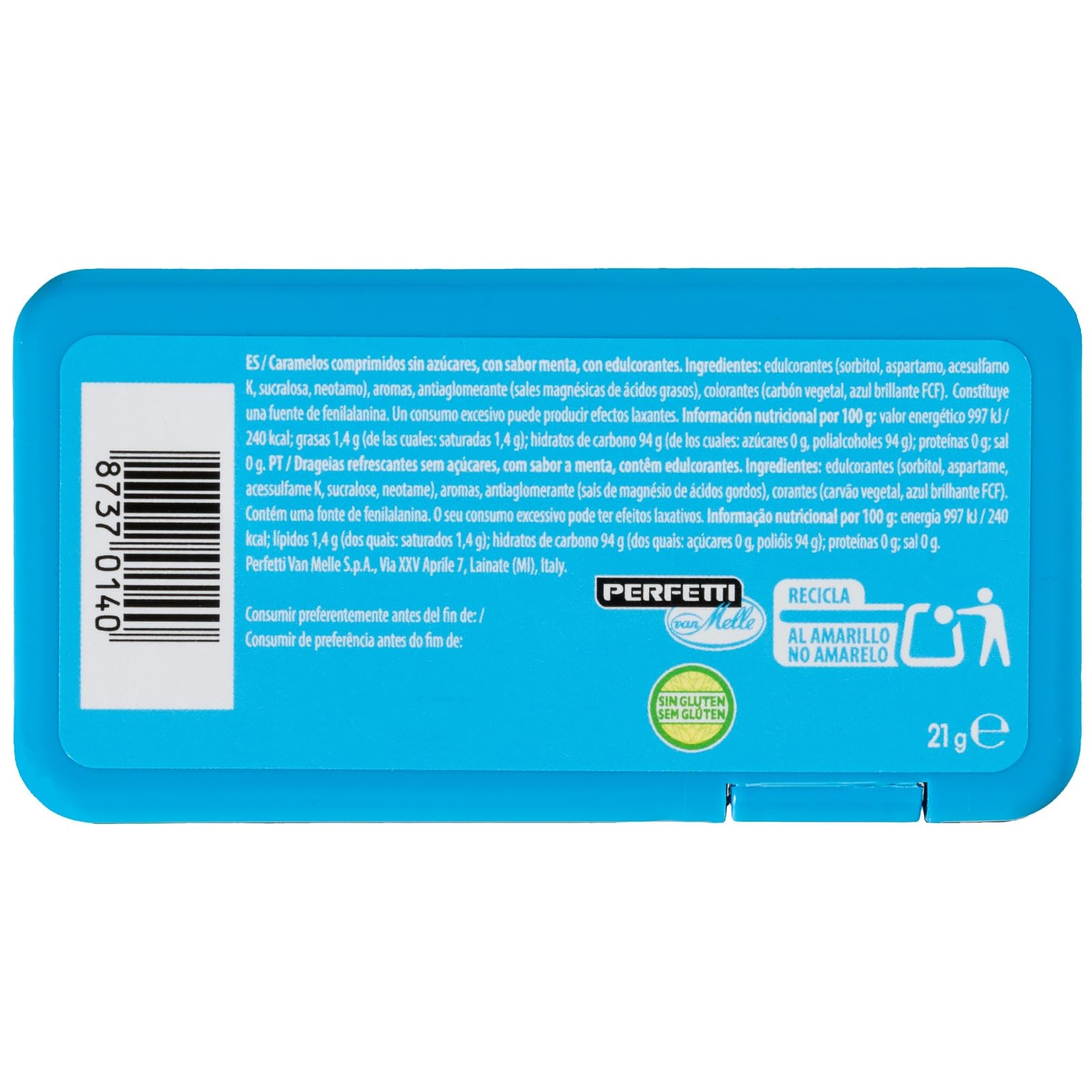 Smint - Flat Dispenser Caramelos Sin Azúcar Formato Plano Mentol Fuerte