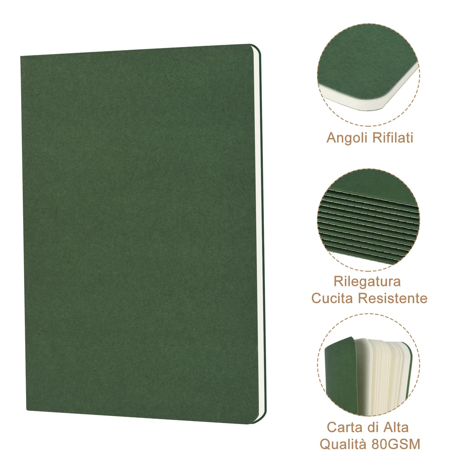 Quaderni A5 a Righe Copertina Kraft Verde Foresta 12 Pezzi 30 Fogli Taccuini