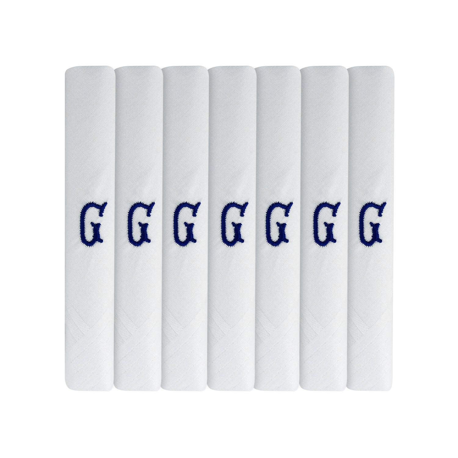 Surf the Shop 7 Pack Of Mens Initial Embroidered White Handkerchiefs With Satin Border, Various Letters (G)