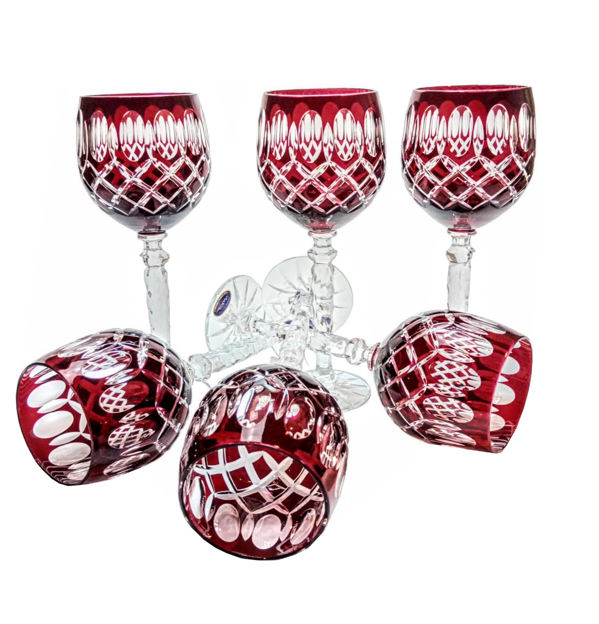 MaRika Kristall Weingläser Set – 280 ml, rubinrot, handgefertigt – 6er Set Weingläser, perfekt für Rotwein und Weißwein, Geschenkidee