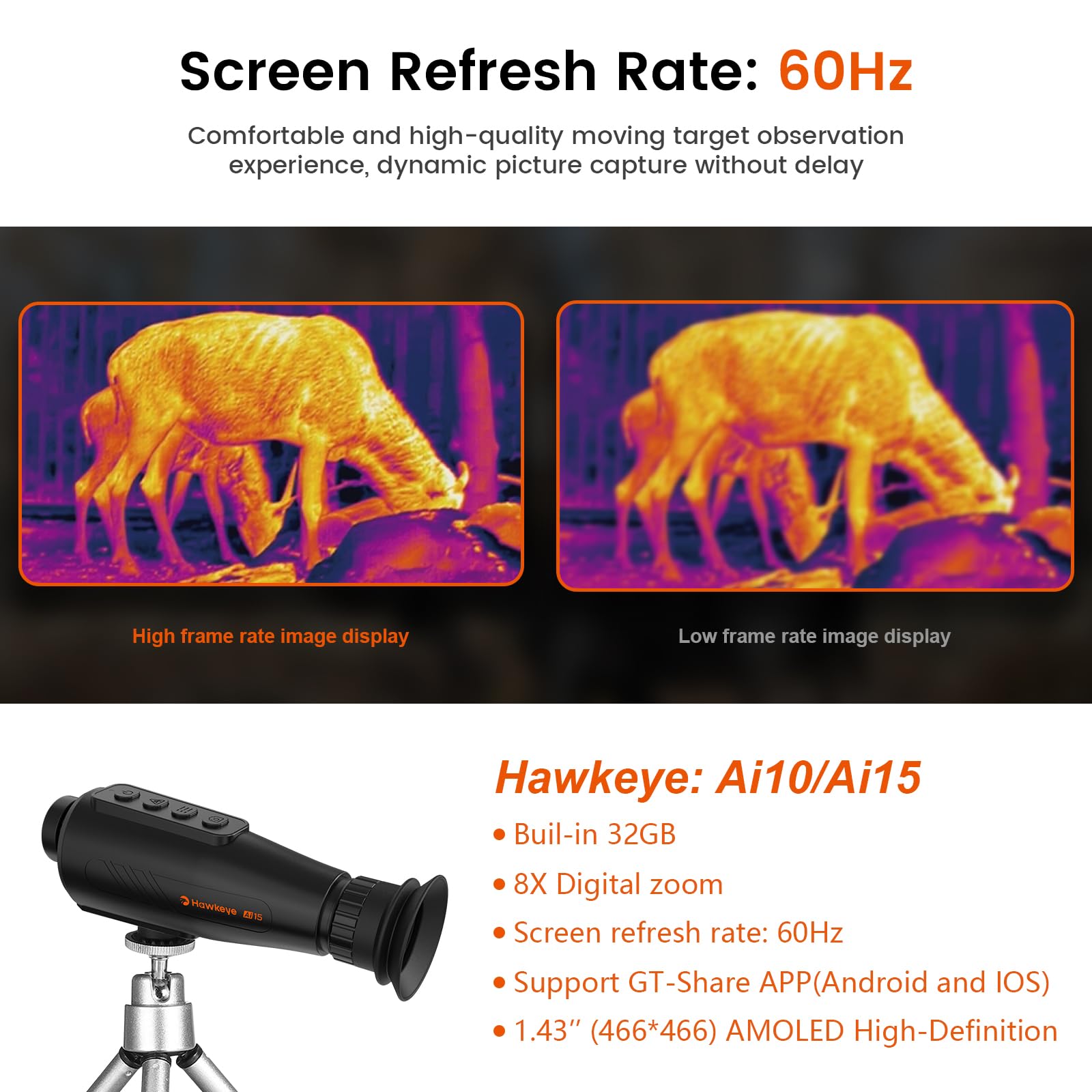 docooler Ai15 AI Thermal Monokulare Wärmebildkamera – 8-facher Digitalzoom, 60-Hz-AMOLED-Display, IP66 wasserdicht, integrierter 32-GB-Speicher, WLAN-Hotspot/Station für Smartphone-Konnektivität