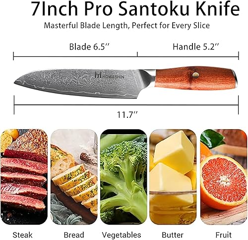 Miniatura 10 de Howashin Cuchillo de chef de Damasco de 8 pulgadas cuchillo de cocina afilado 67 capas acero alemán de alto carbono ergonómico de madera colorida